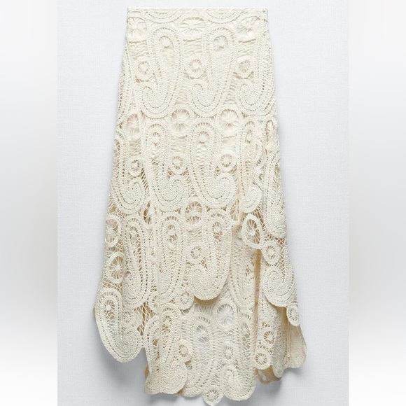 NEW ZARA COTTON ASYMMETRIC CROCHET STRAW SKIRT SZ S REF 2712/012 - Picture 5 of 16